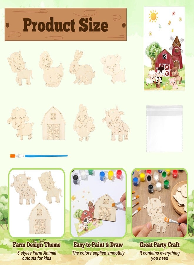 Saypacck 24 Pcs Farm Party Favors Farm Animal Wooden Painting Craft Kits Farmer Animal Birthday Party Supplies with Organza Bag for Birthday Favors Goodie Bags Fillers - Image 4